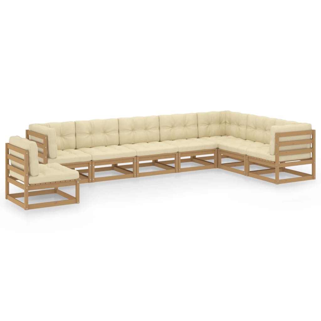 8-tlg. Garten-Lounge-Set Kissen Honigbraun Kiefer Massivholz